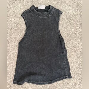 Nollie black distressed ribbed turtleneck tank top
